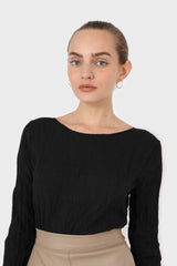 Black wrinkled long sleeved top