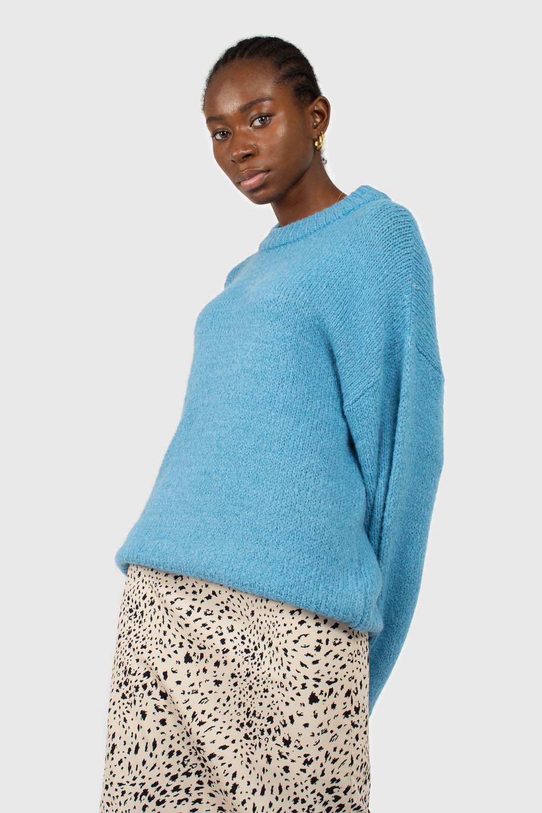 Bright blue oversized crew neck jumper