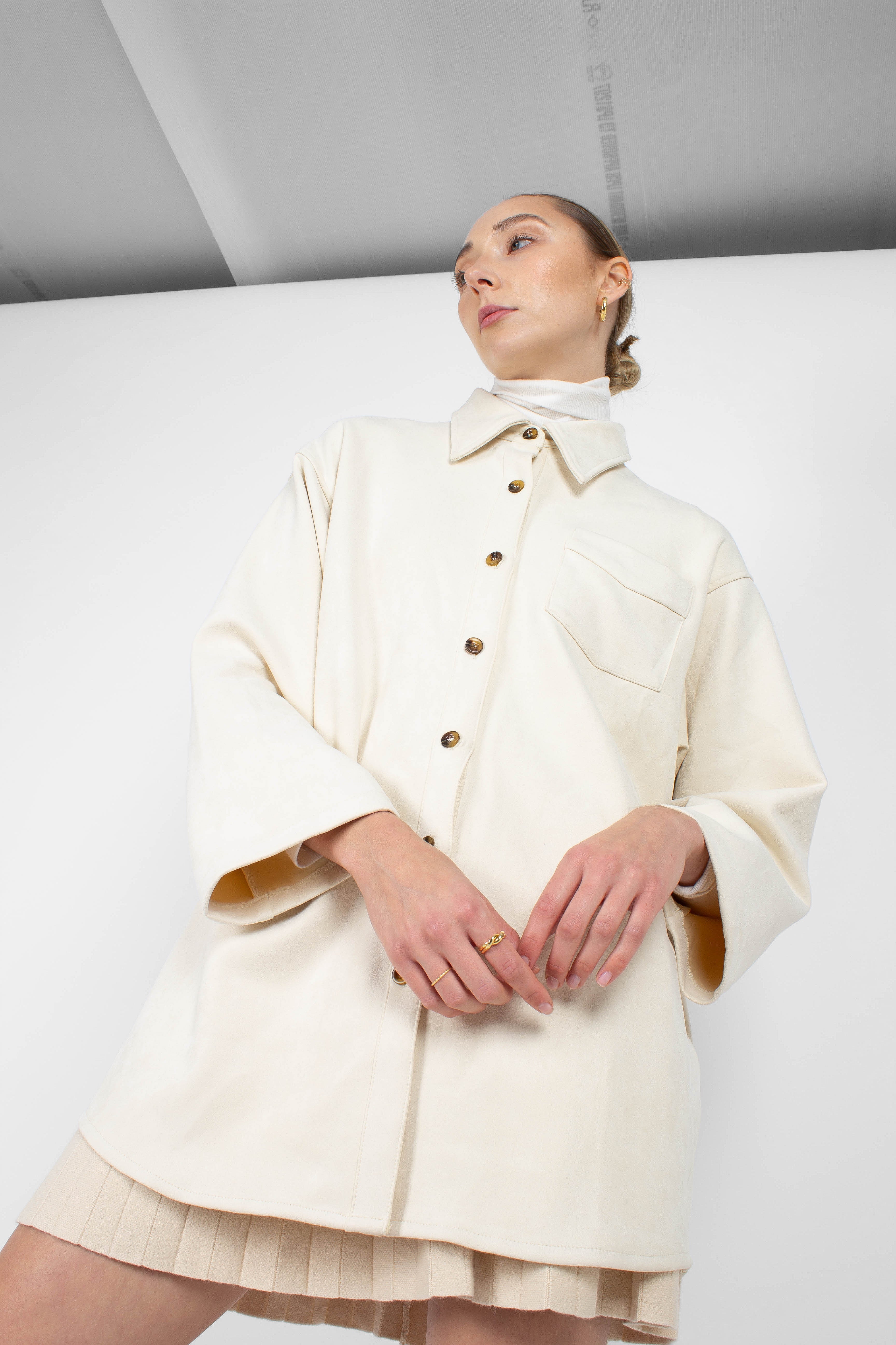 Ivory vegan suede oversized shirt