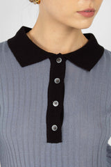 Blue contrast black collar knit top
