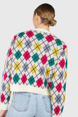 Ivory multi colored argyle cardigan
