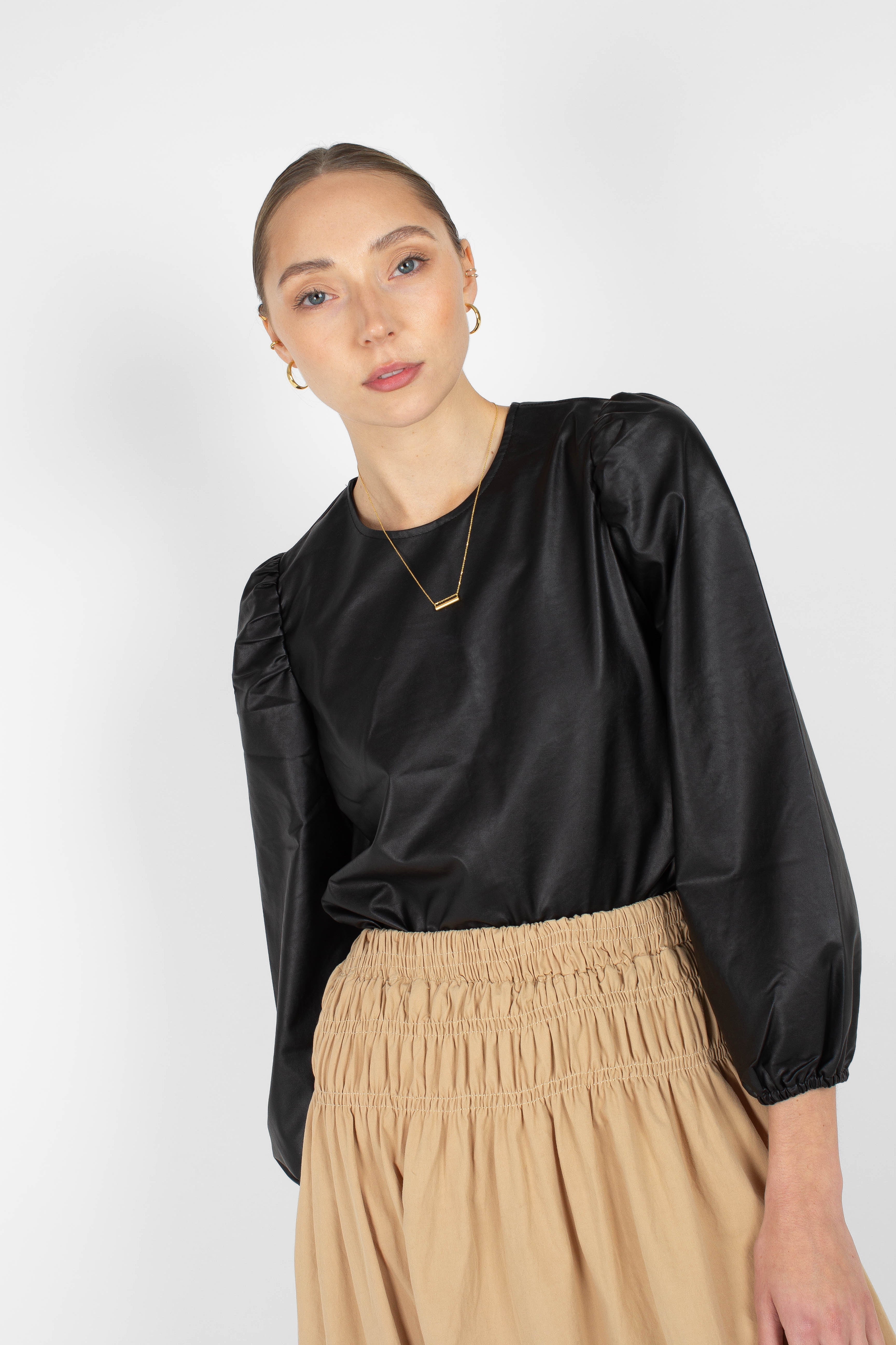 Black glossy faux leather top