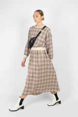 Beige and brown checked maxi skirt