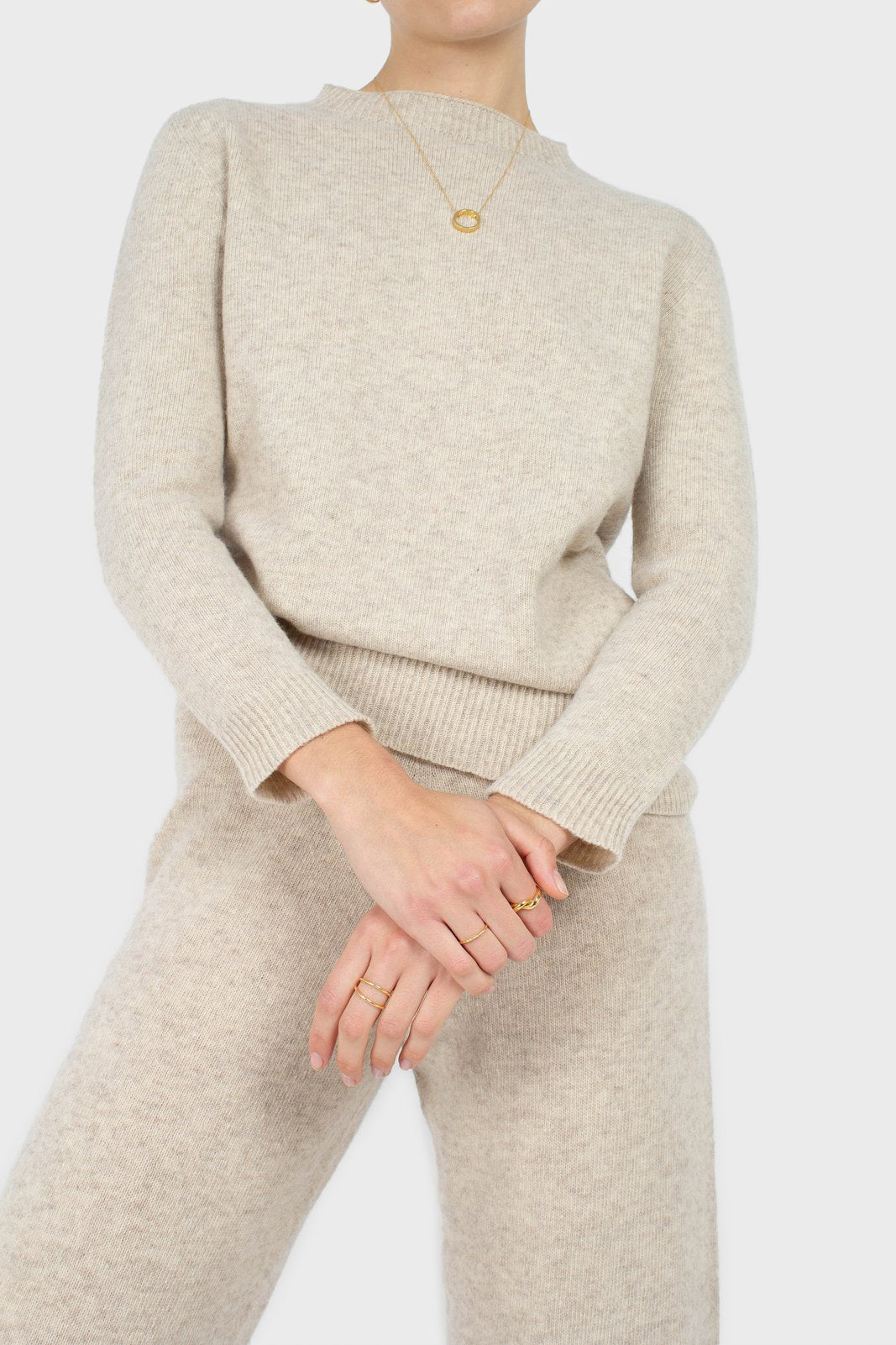Ivory cashmere wool blend knit top