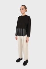 Black vegan leather contrast hem top