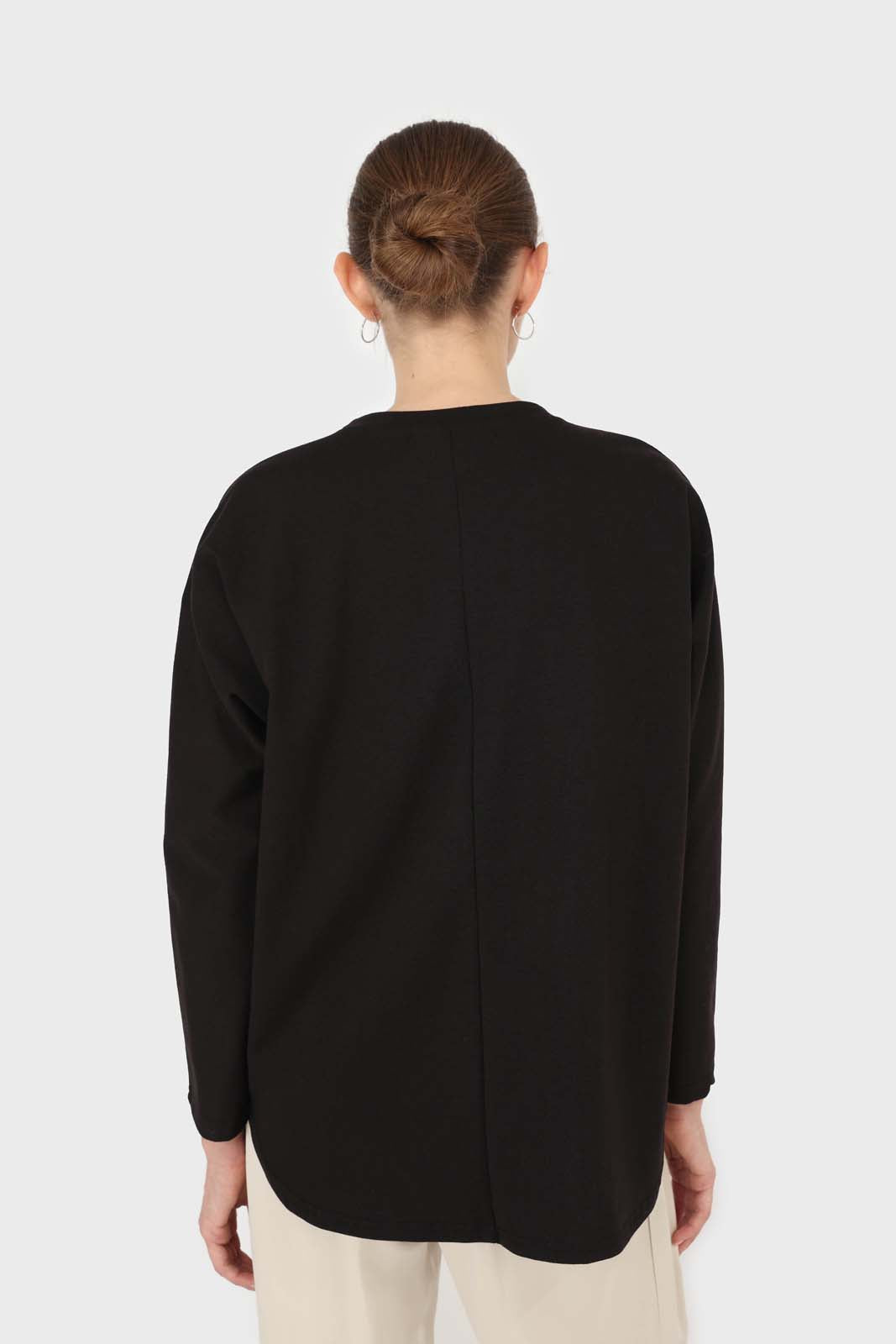 Black vegan leather contrast hem top
