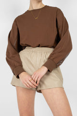 Brown vegan leather contrast panel sweatshirt