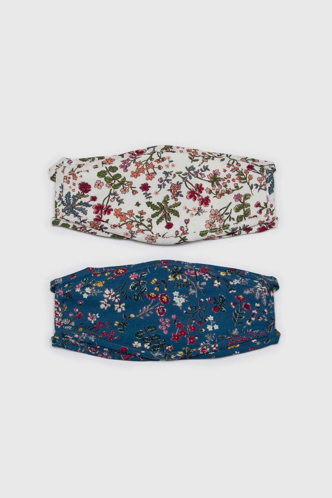 White and red multi floral pure cotton face mask