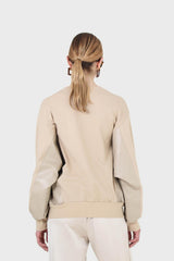 Beige vegan leather contrast panel sweatshirt
