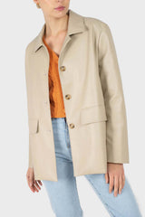 Light beige vegan leather belted jacket