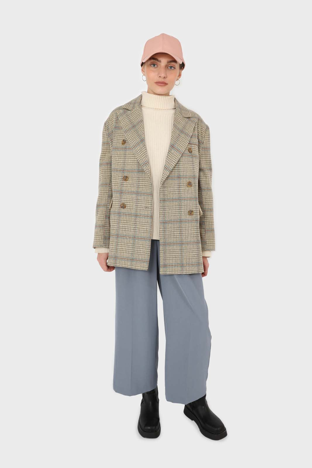 Blue soft belted loose fit trousers