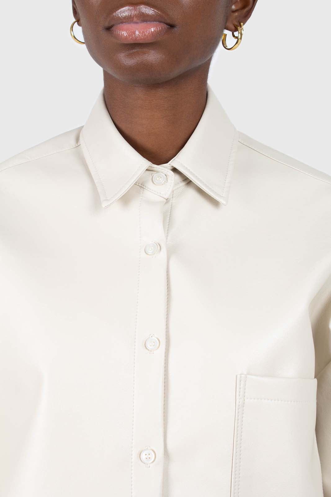Cream vegan leather oversized shirt jacket