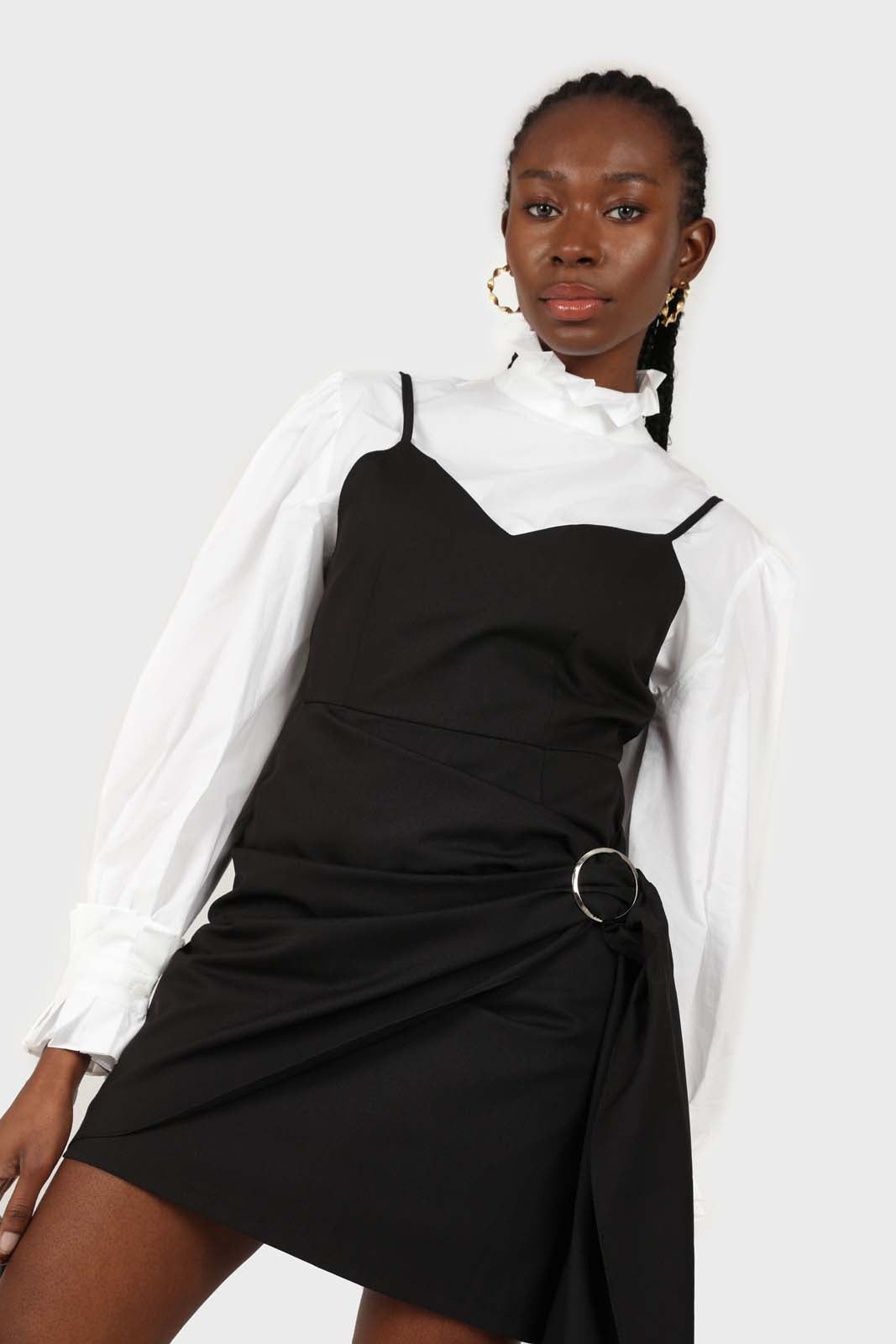 Ivory pleated trim loose fit cotton blouse