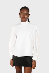 Ivory pleated trim loose fit cotton blouse