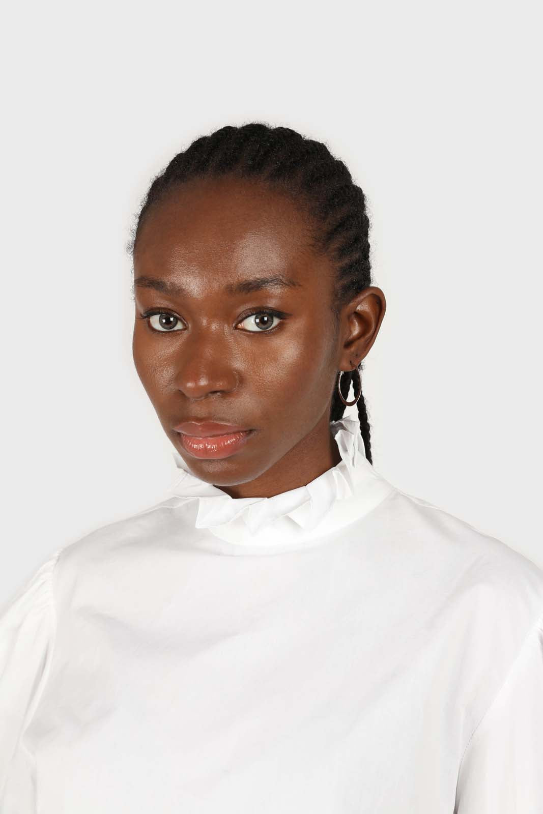 Ivory pleated trim loose fit cotton blouse
