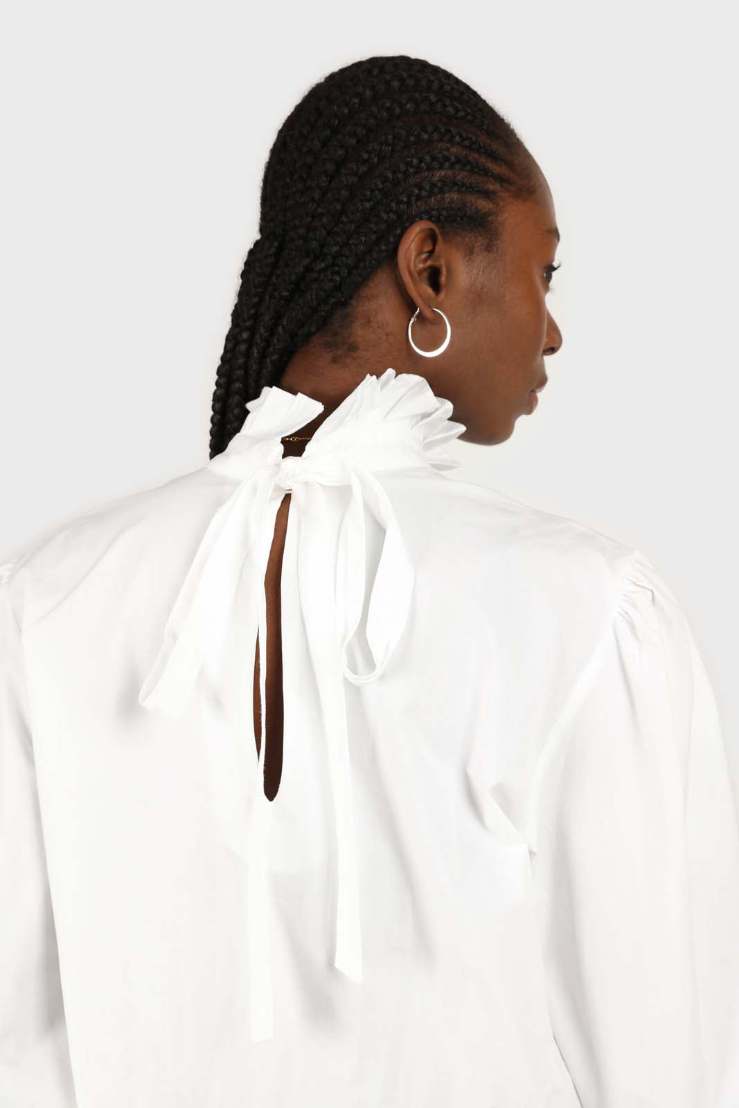 Ivory pleated trim loose fit cotton blouse