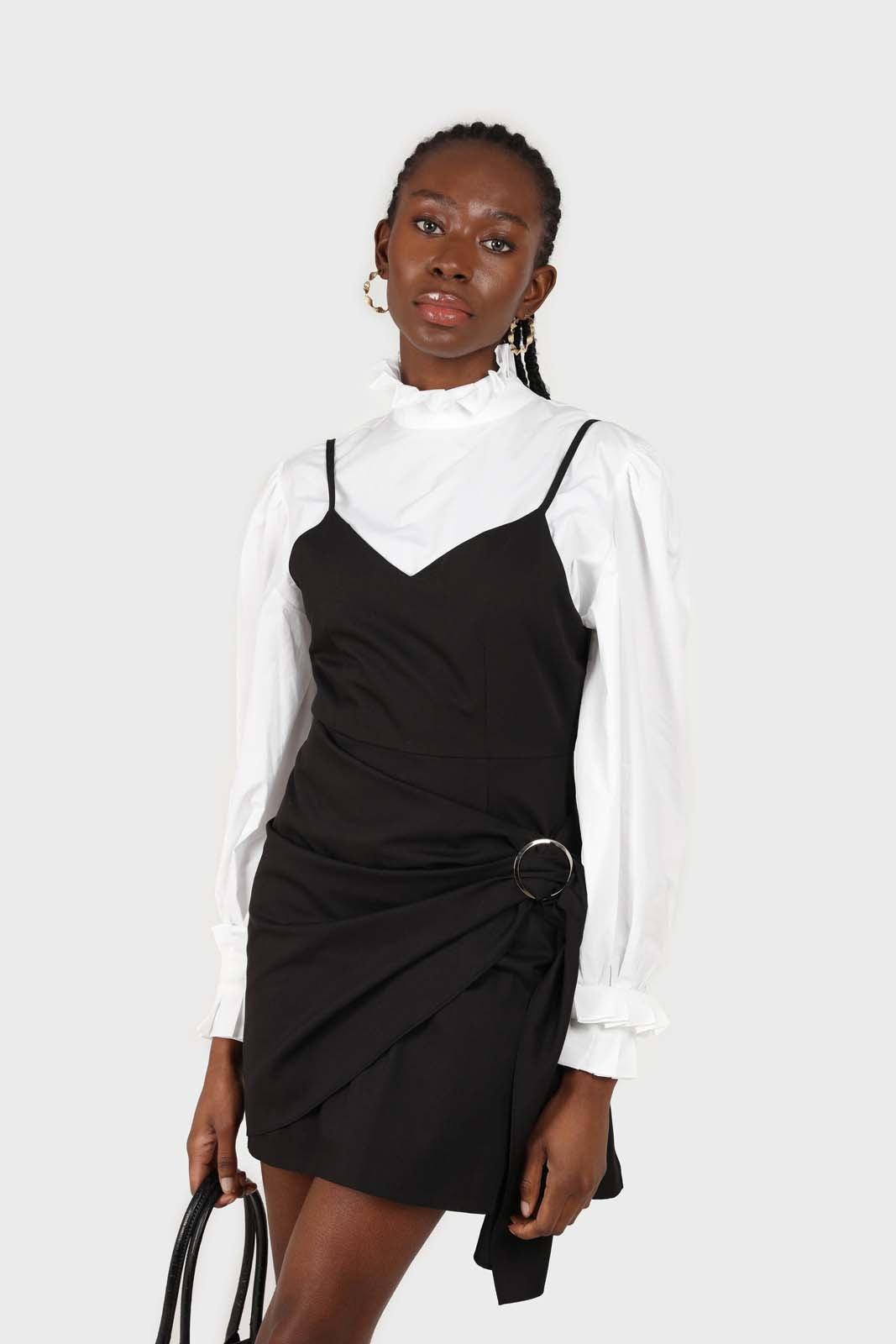 Ivory pleated trim loose fit cotton blouse
