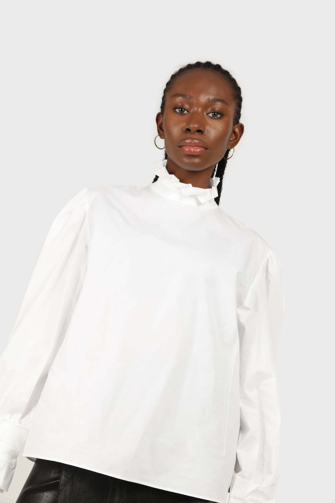Ivory pleated trim loose fit cotton blouse