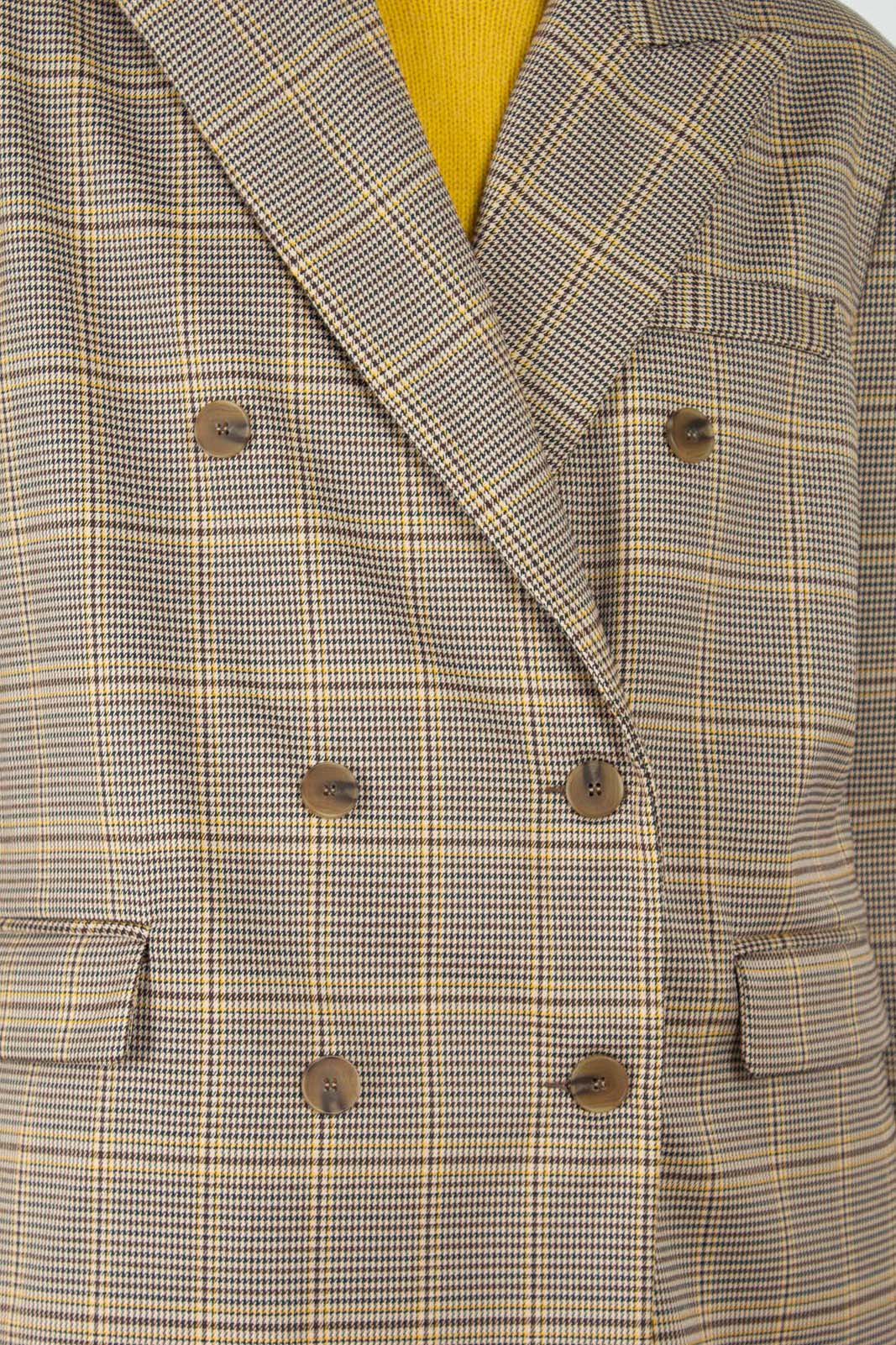 Beige and yellow houndstooth checked oversized blazer