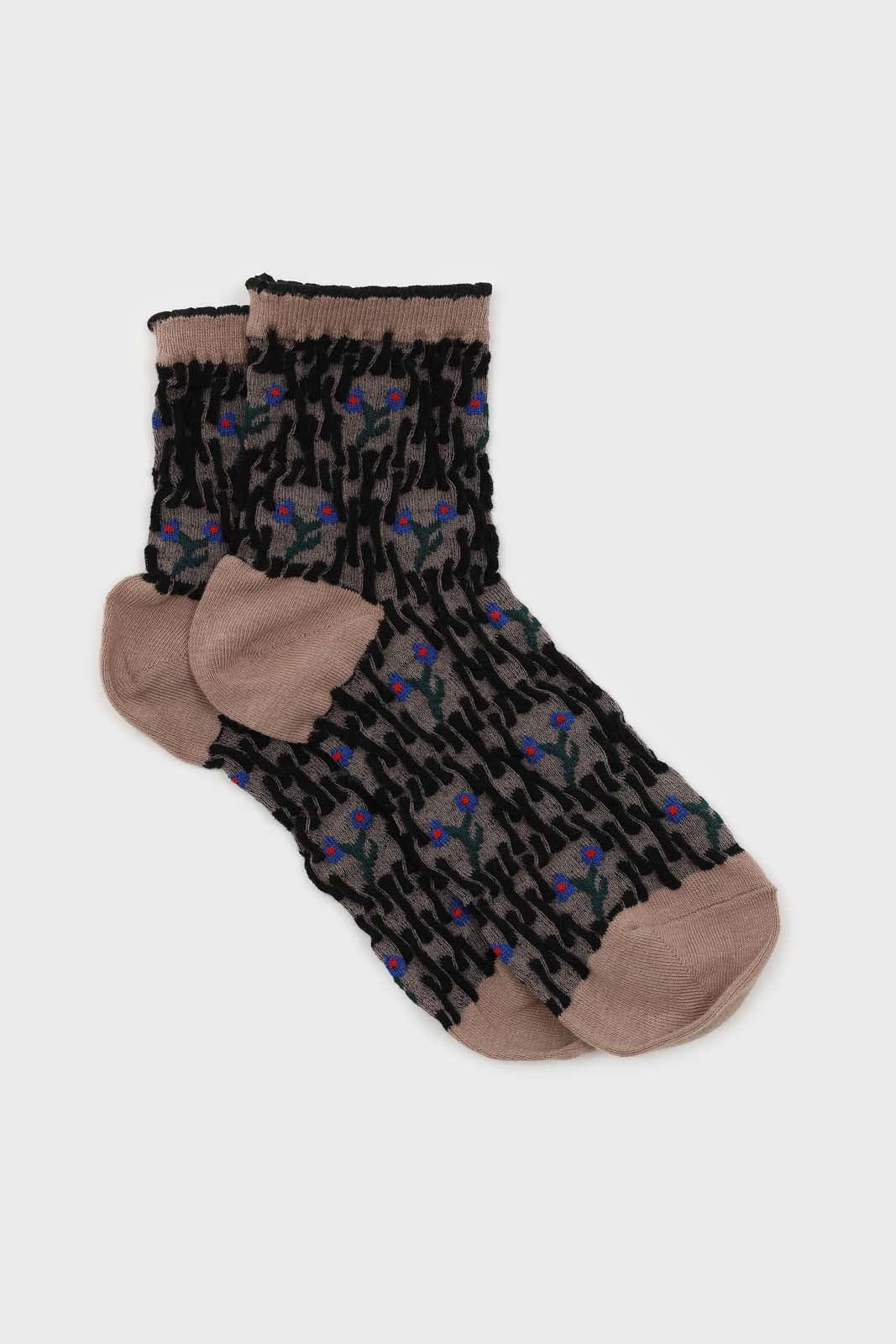Beige and blue cherry textured socks