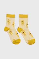 Yellow jacquard flower socks