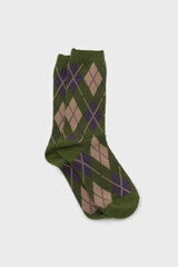 Khaki blue and beige argyle socks