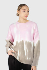 Pink and grey tie dye colorblock jumper