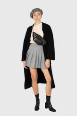 Grey pleated knit mini skirt