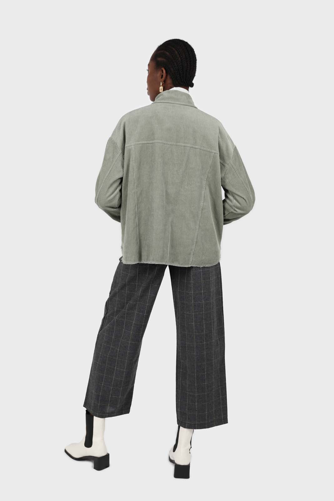 Khaki corduroy patch pocket oversized shirt jacket
