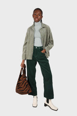 Khaki corduroy patch pocket oversized shirt jacket
