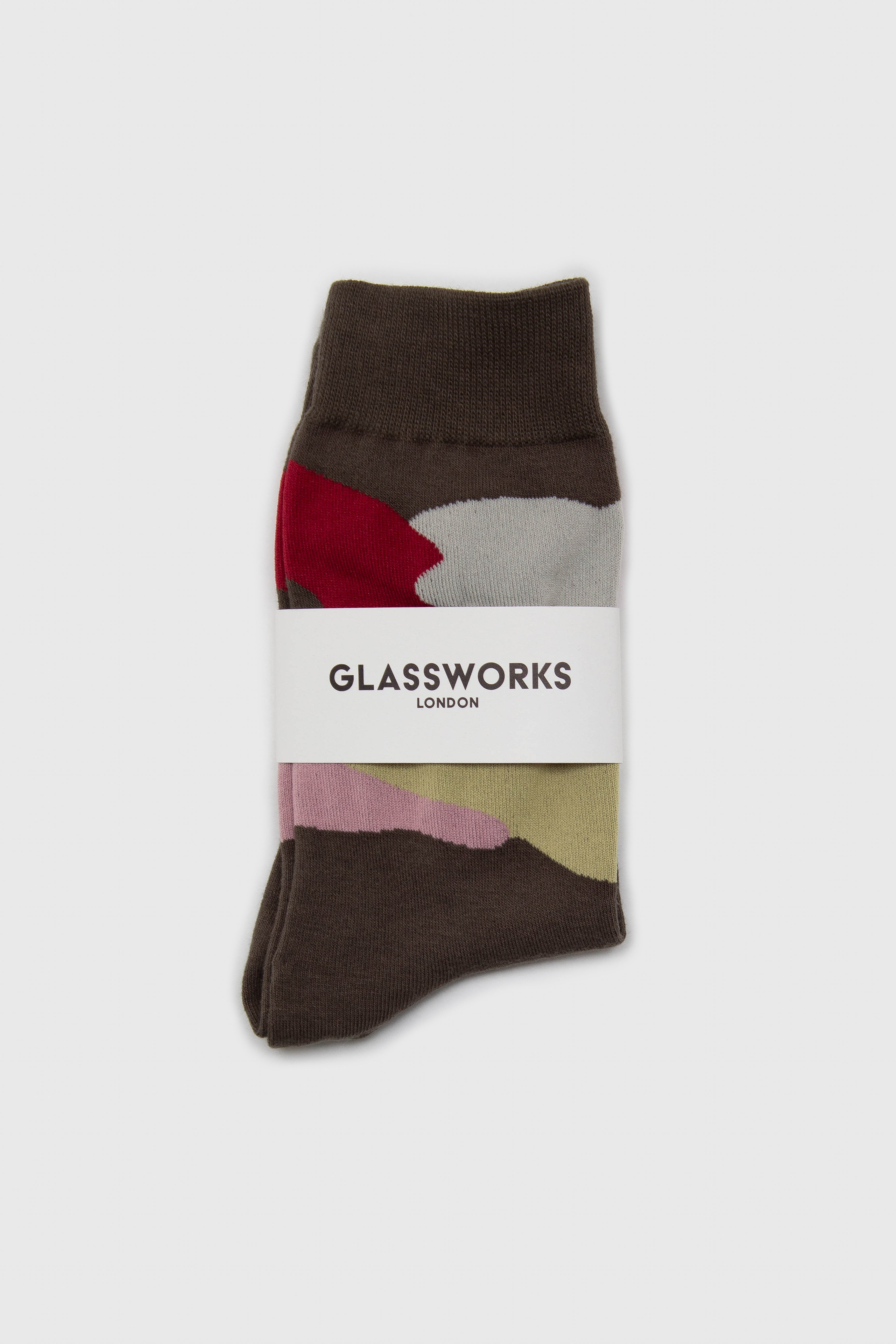 Khaki and red abstract print socks