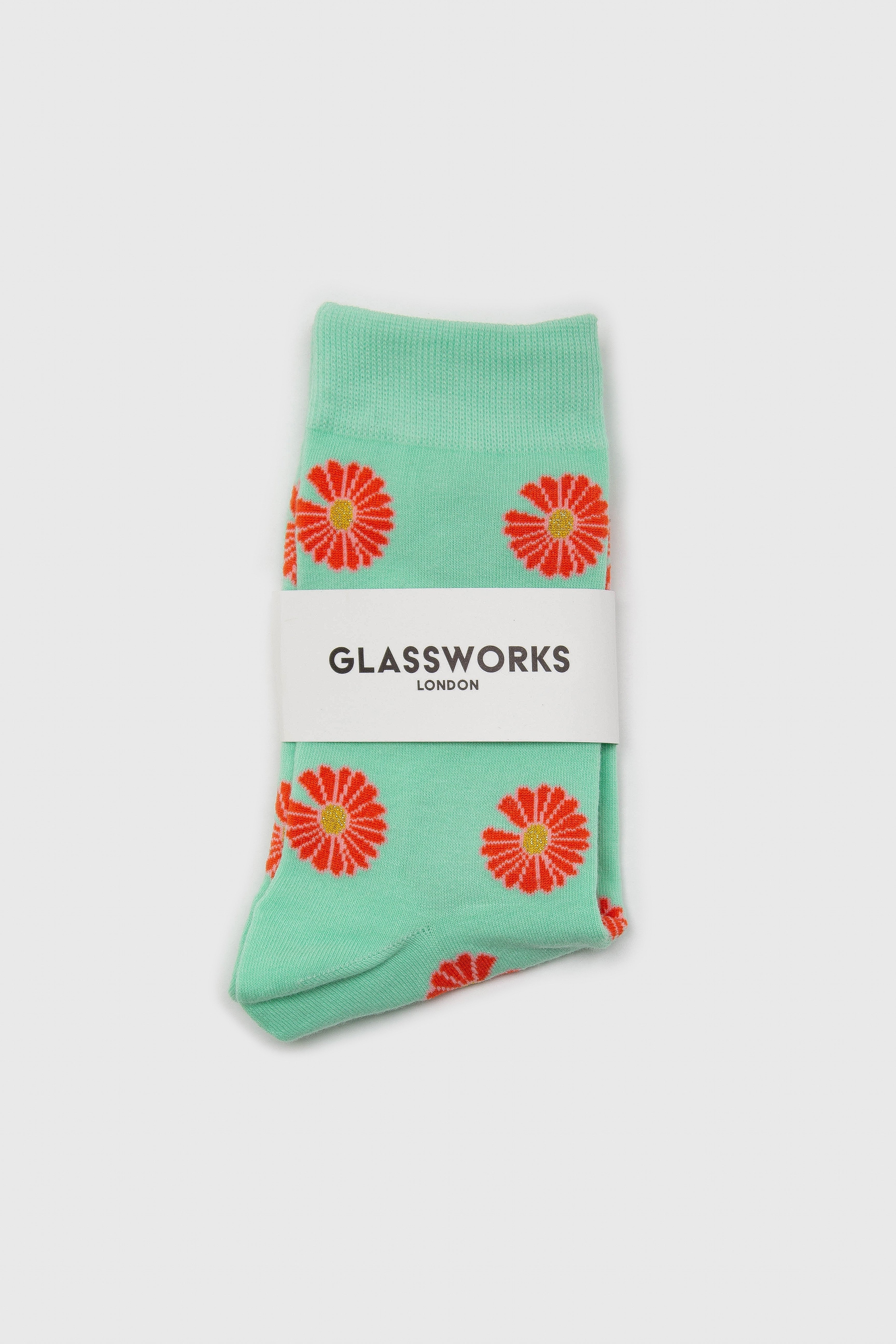 Mint and orange daisy print socks