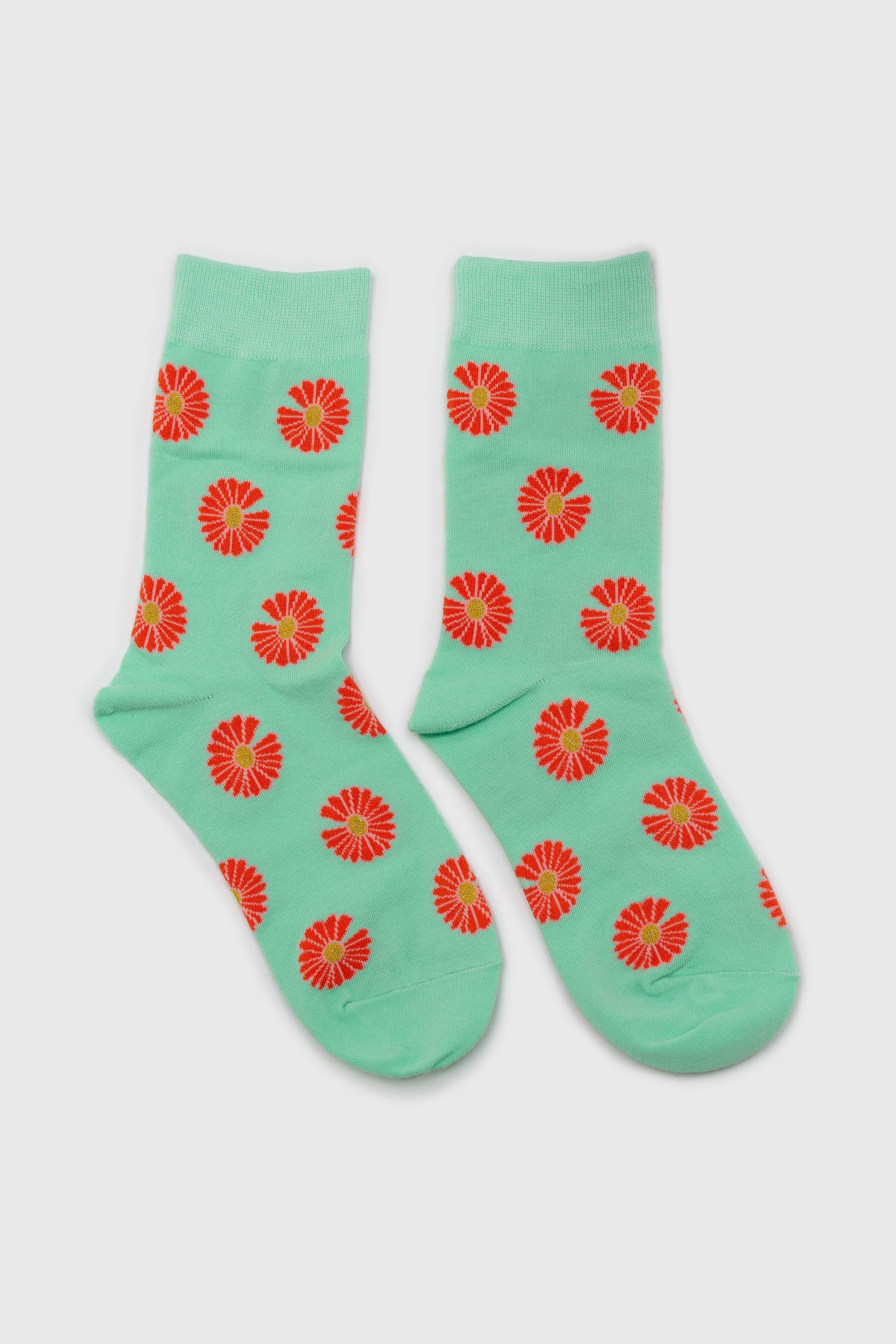 Mint and orange daisy print socks