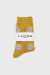 Mustard and grey daisy print socks