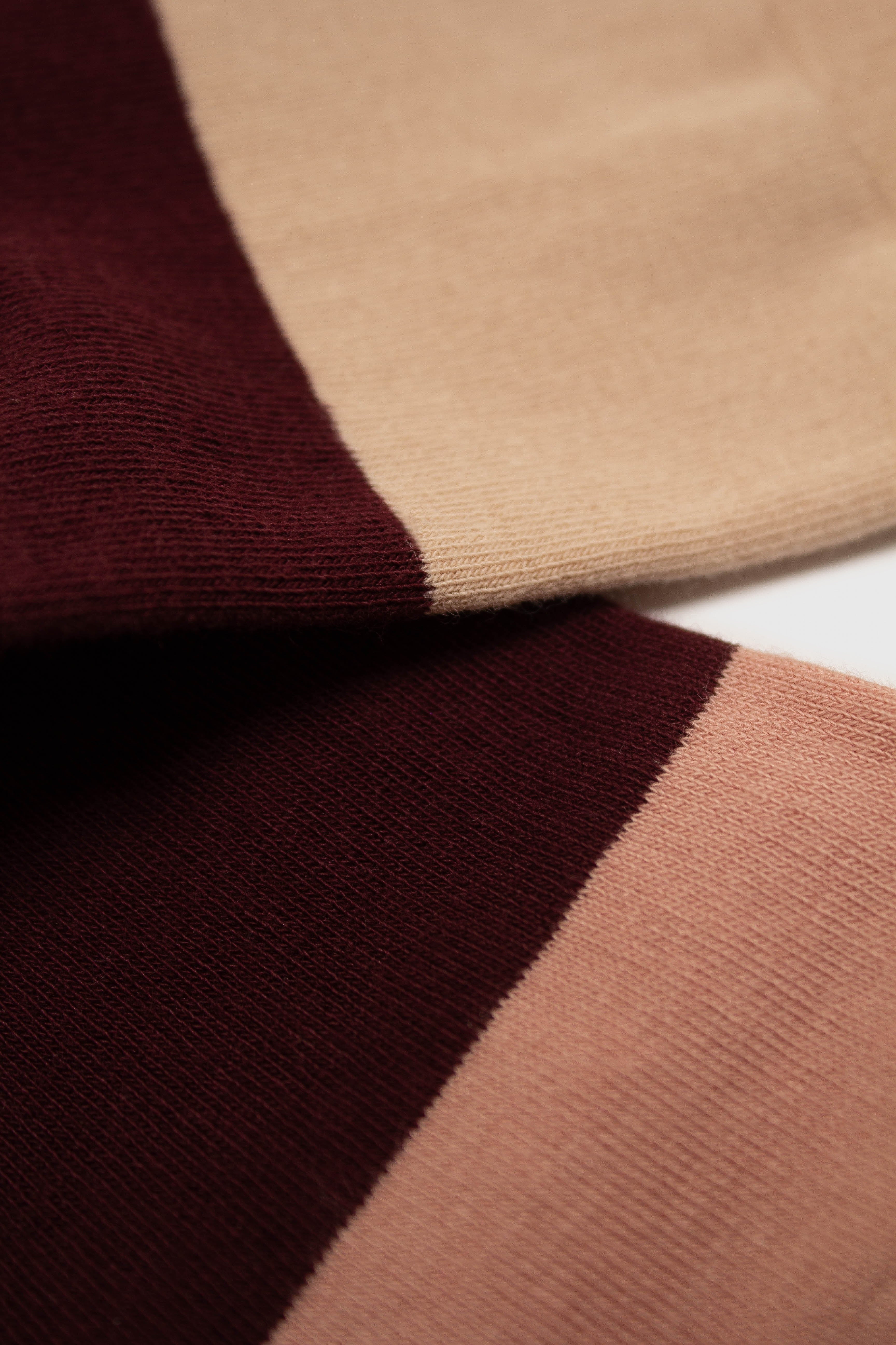 Burgundy and beige colorblock socks
