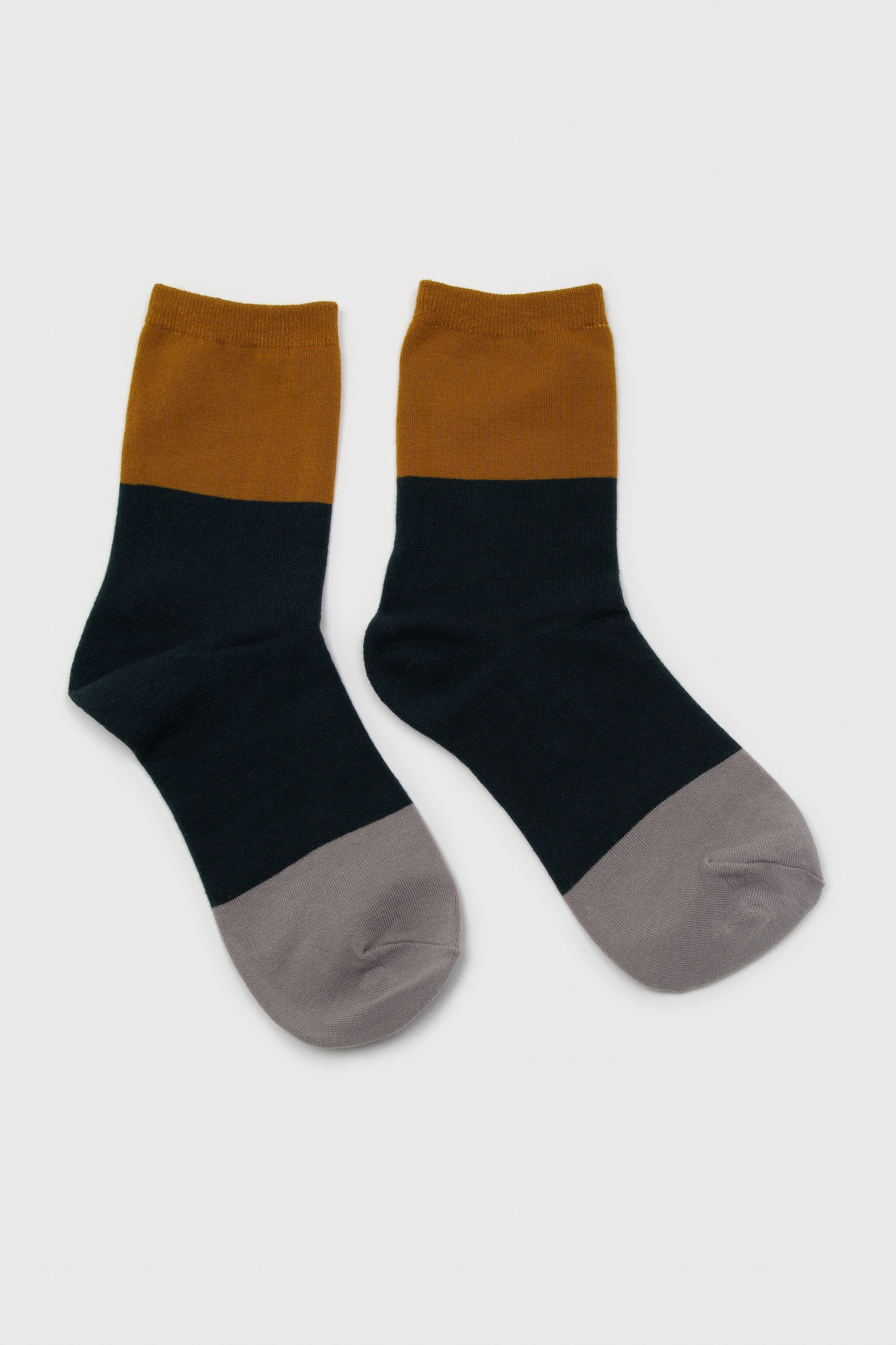 Teal and mustard triple colorblock socks