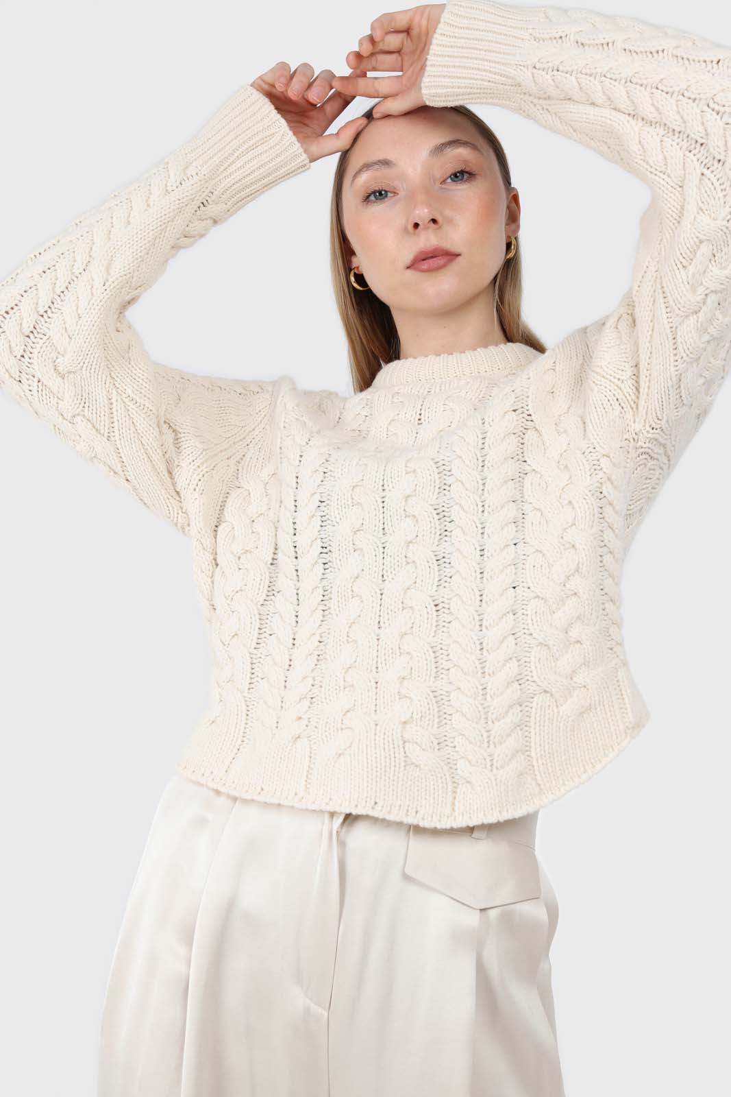 Ivory chunky cable knit top