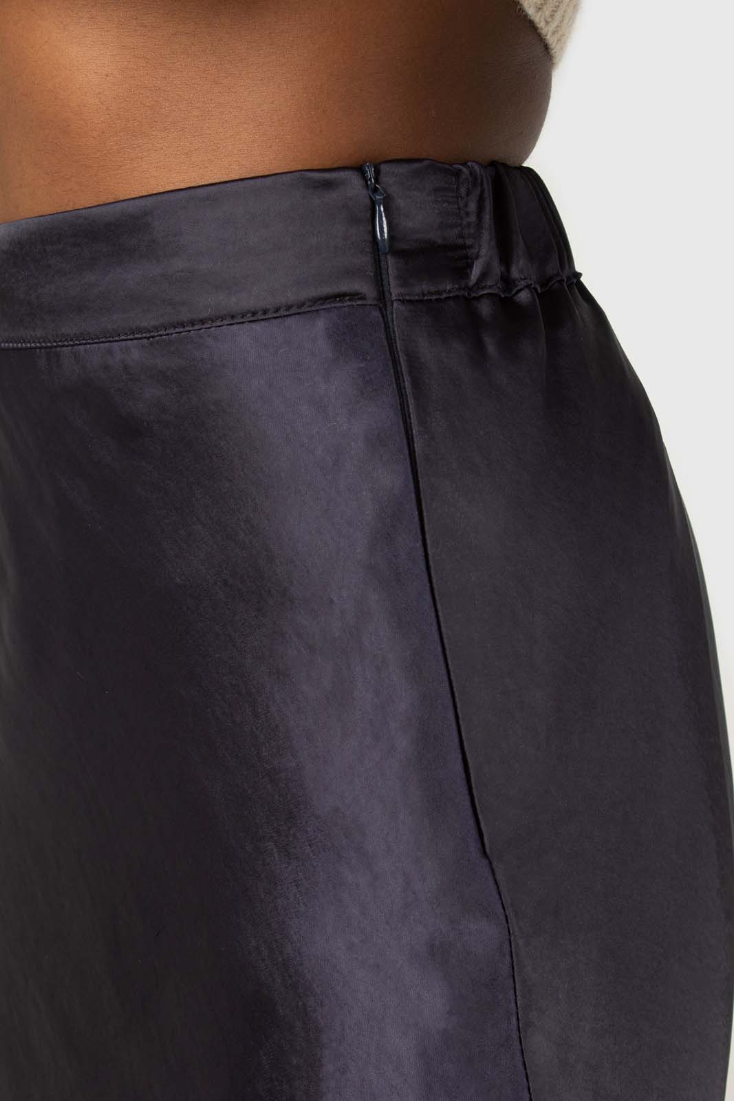 Navy satin midi skirt