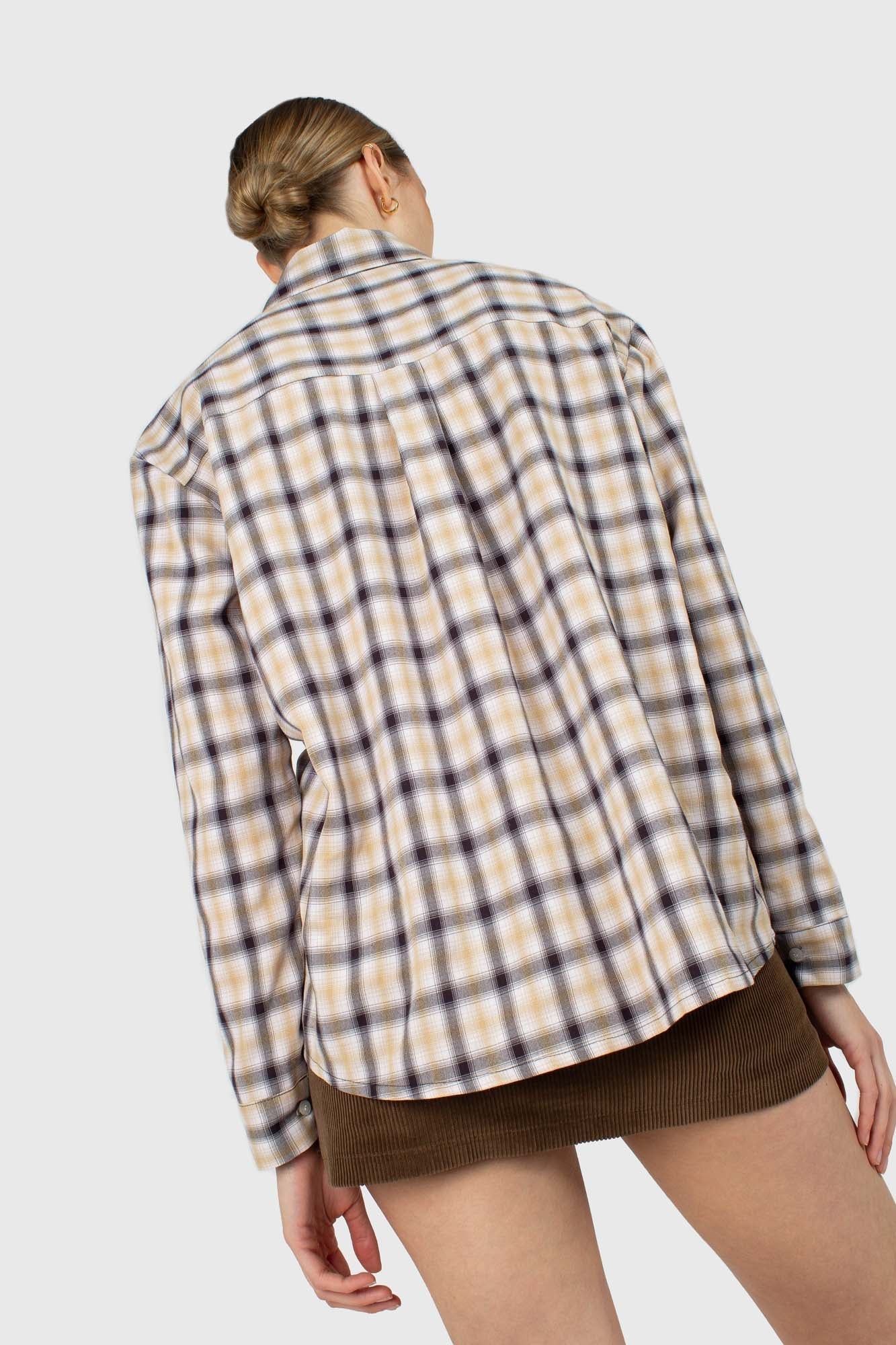 Beige and black plaid soft shirt
