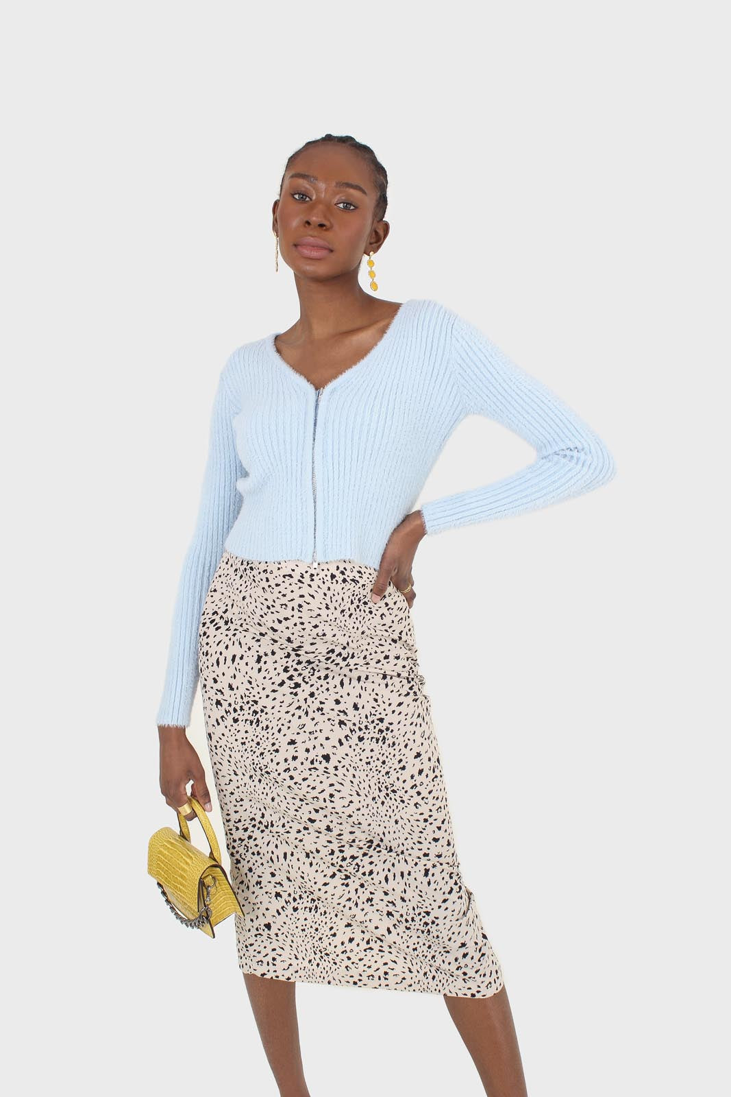 Biege and black leopard print midi skirt