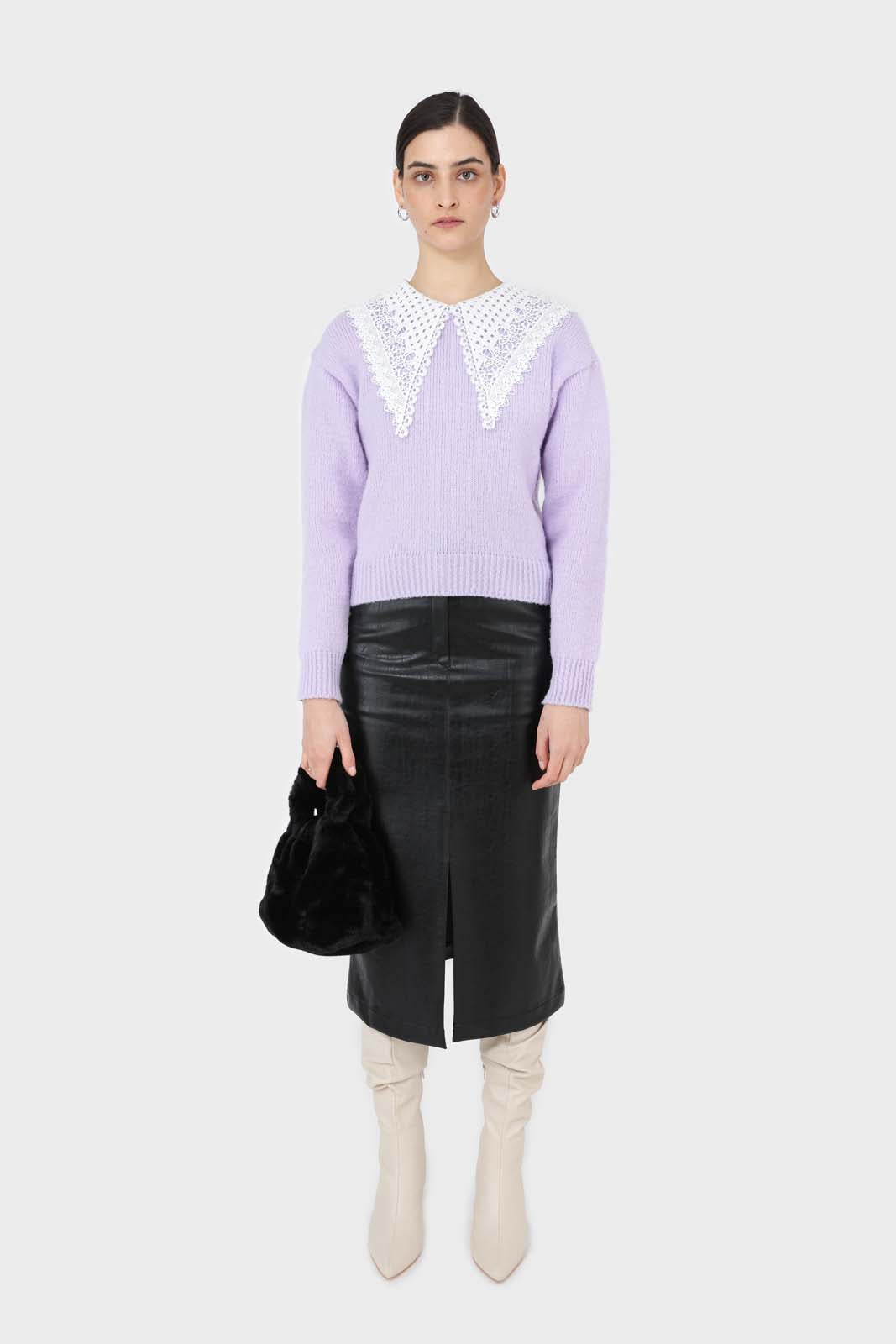 Black vegan leather midi skirt