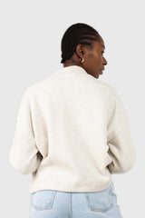 Oatmeal micro ribbed mock neck top