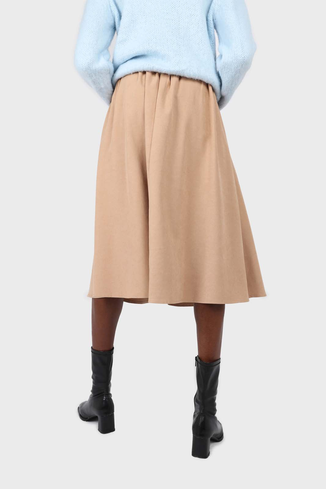 Beige button front belted midi skirt