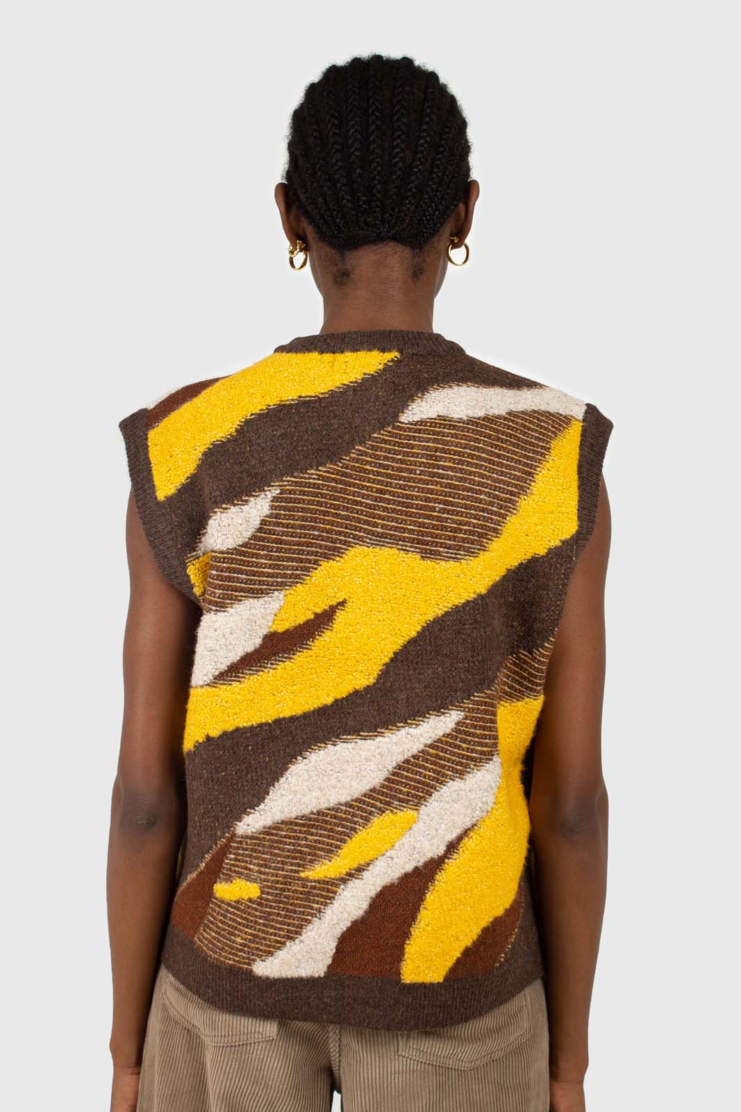 Brown and yellow layered intarsia vest