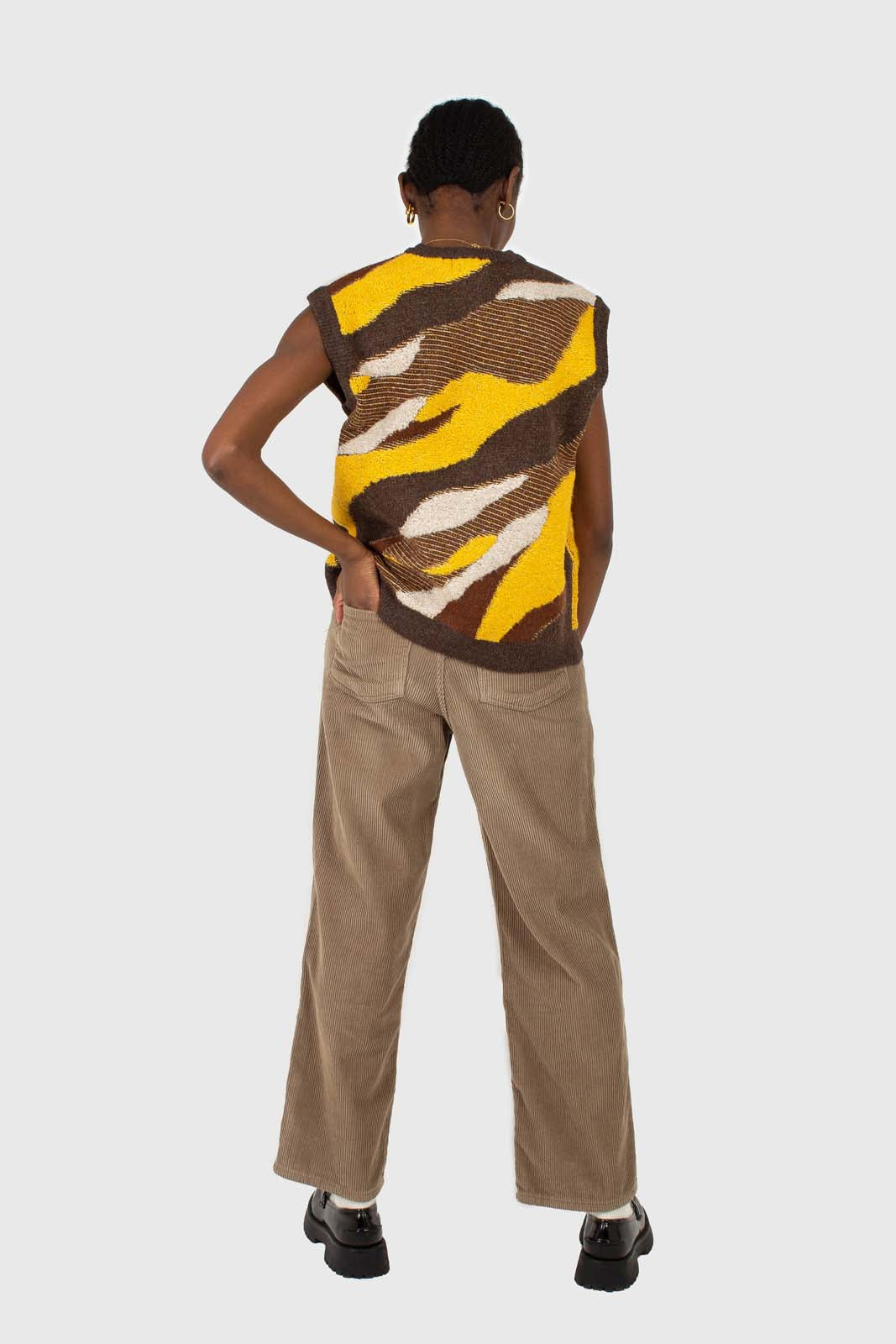 Brown and yellow layered intarsia vest