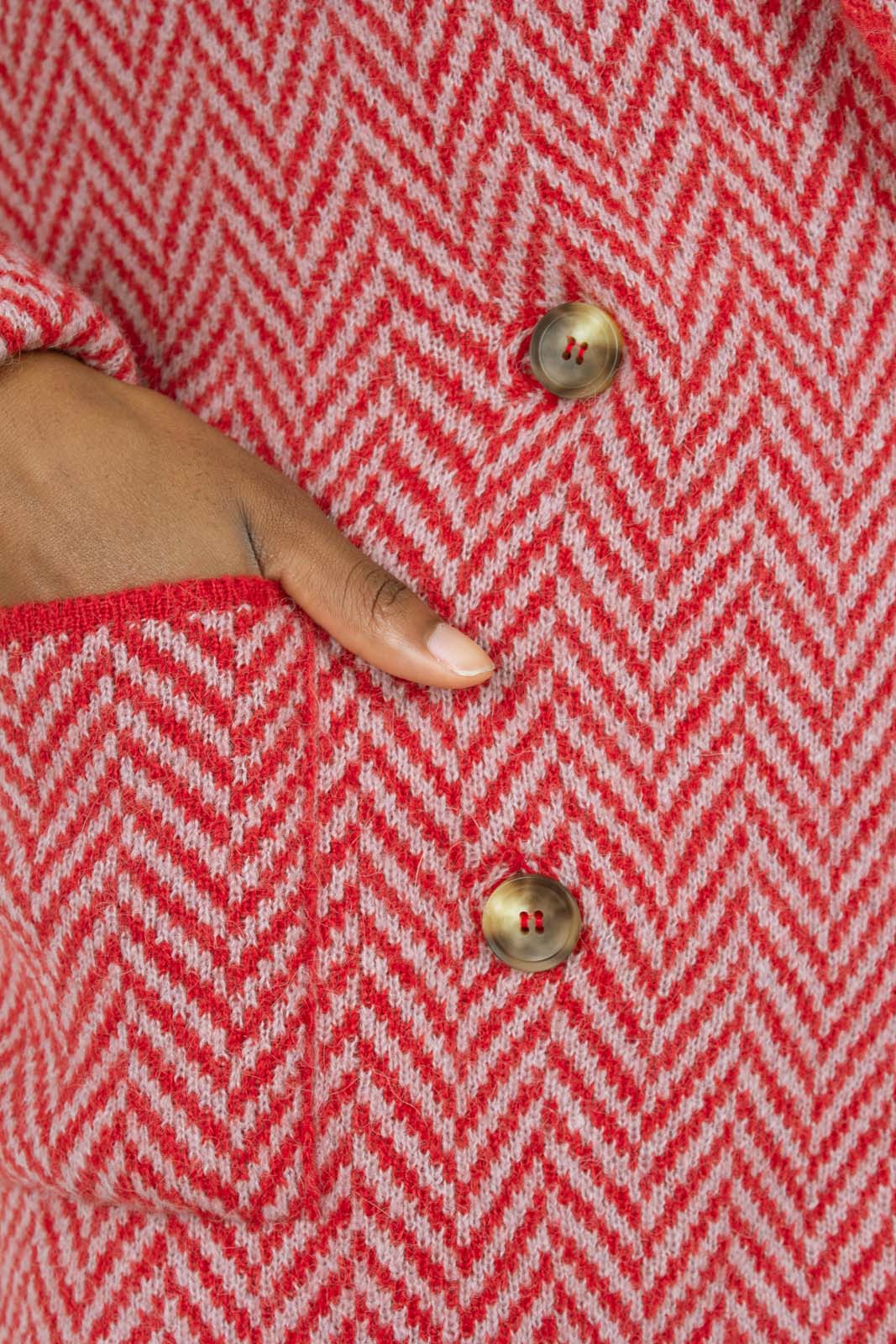 Red herringbone alpaca wool blend cardigan