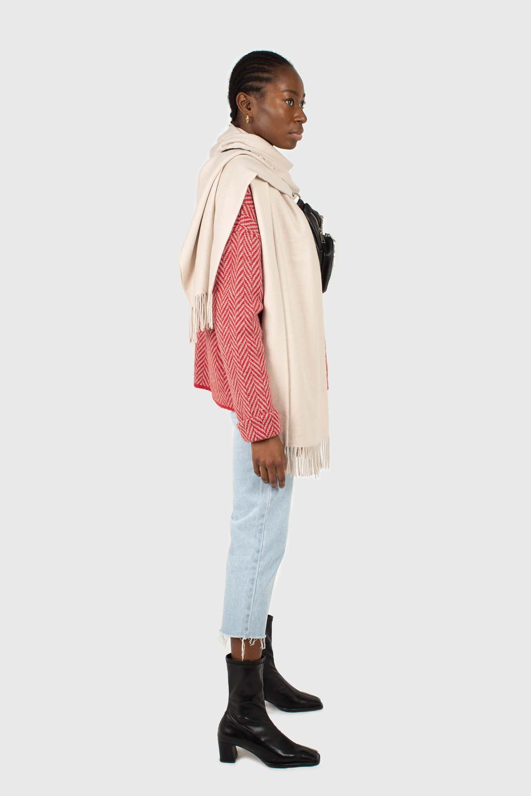 Red herringbone alpaca wool blend cardigan