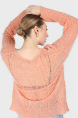 Pale orange sheer cableknit wool blend jumper