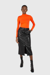 Bright orange soft jersey turtleneck top