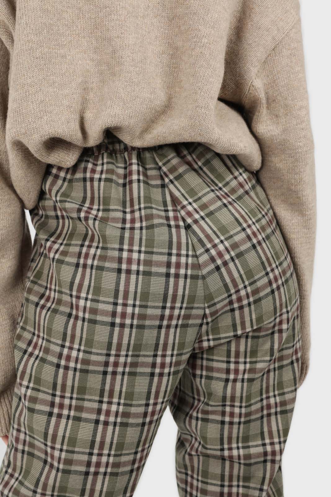 Khaki bold checked slim ankle trousers